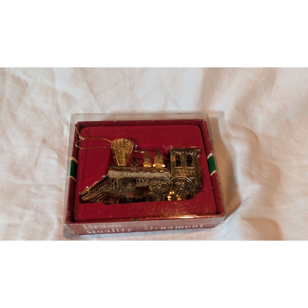 Vintage Brass Quality Ornament Noel Train With Box